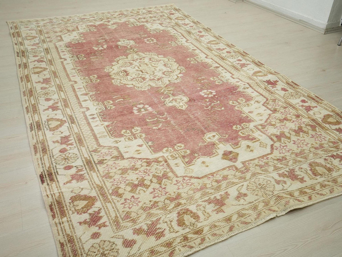 Mid Century Modern Oushak Rug: Farmhouse Decor Turkish Wool Carpet Rugs, 6,1"x10,2" Feet.