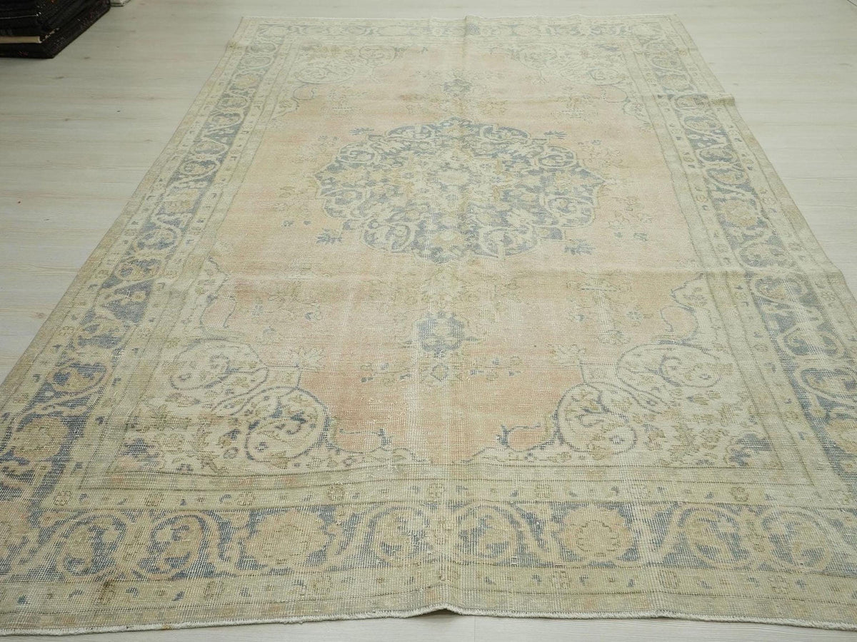 Large Oushak Turkish Rug: Mid Century Modern Handmade wool Rugs, 6.6 x 10.4 ft.