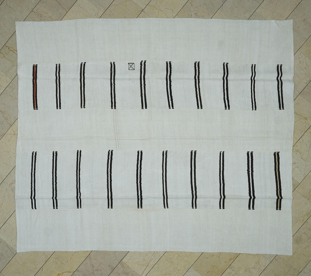 Scandinavian Style Turkish Hemp Patchwork Kilim Rug: Minimal Broken Stripe Rugs, 8.2x9.6 Feet.