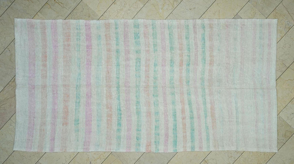 Handmade Hemp Kilim Rug: Pink And Blue Stripe  Flat Weave Rugs,5,4"x10,6" Feet