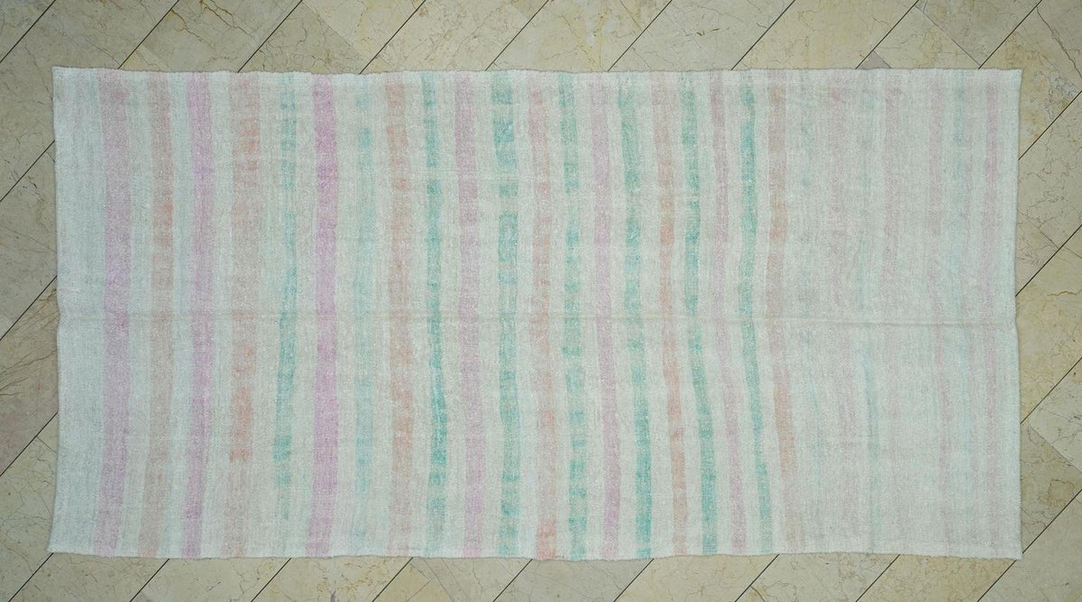 Handmade Hemp Kilim Rug: Pink And Blue Stripe  Flat Weave Rugs,5,4"x10,6" Feet