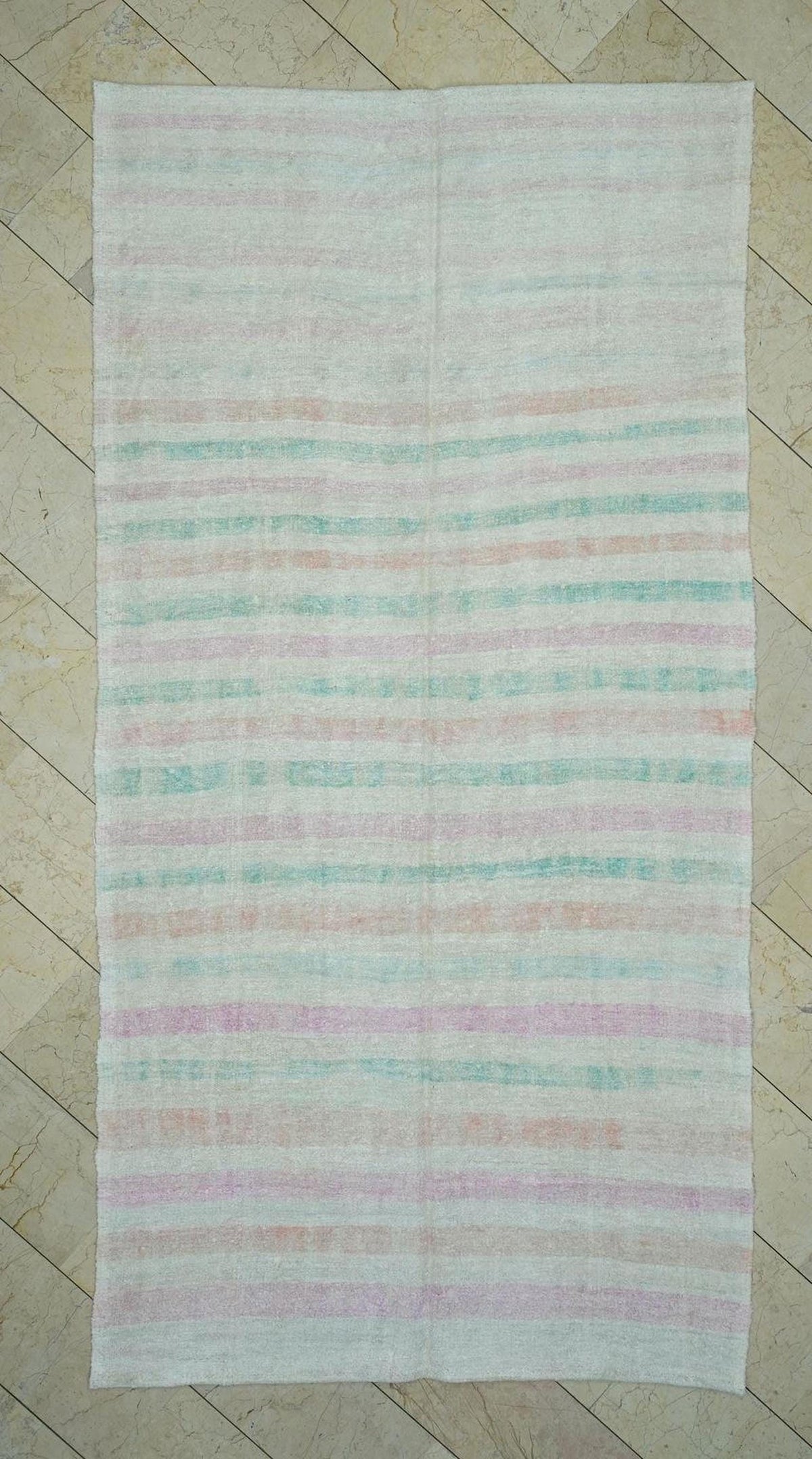 Handmade Hemp Kilim Rug: Pink And Blue Stripe  Flat Weave Rugs,5,4"x10,6" Feet