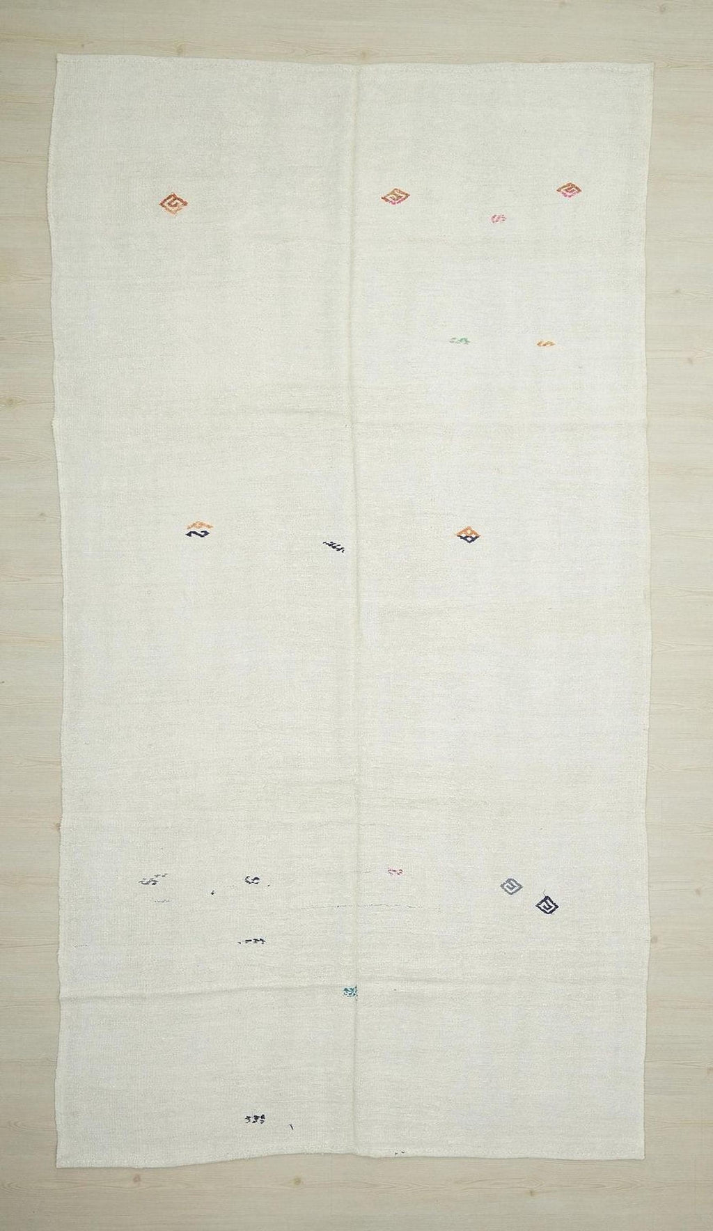 Vintage White Hemp Kilim Rug: 6.4"x12' Flat Weave Turkish Rugs