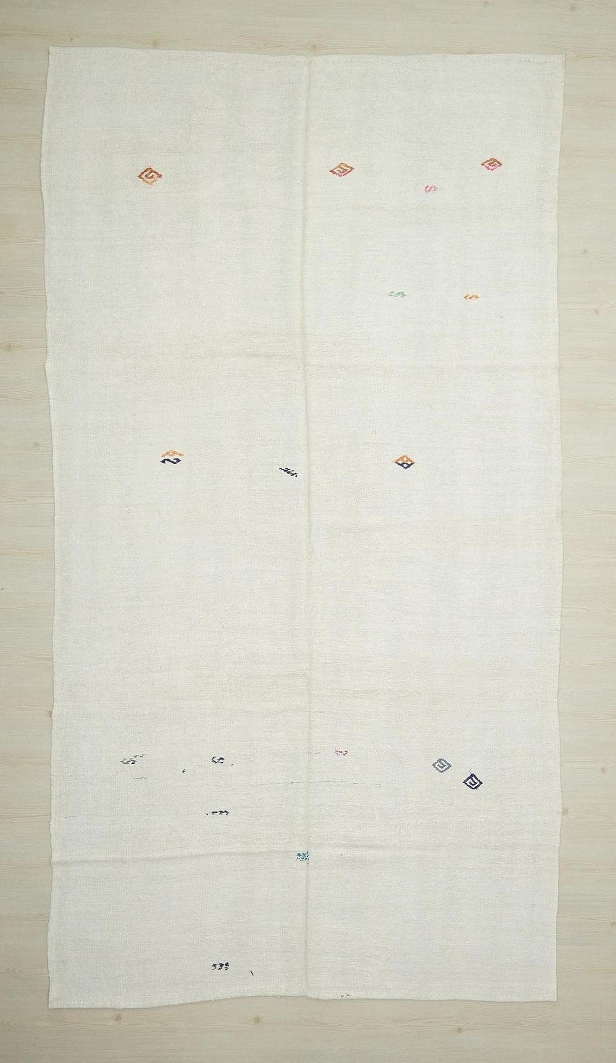 Vintage White Hemp Kilim Rug: 6.4"x12' Flat Weave Turkish Rugs