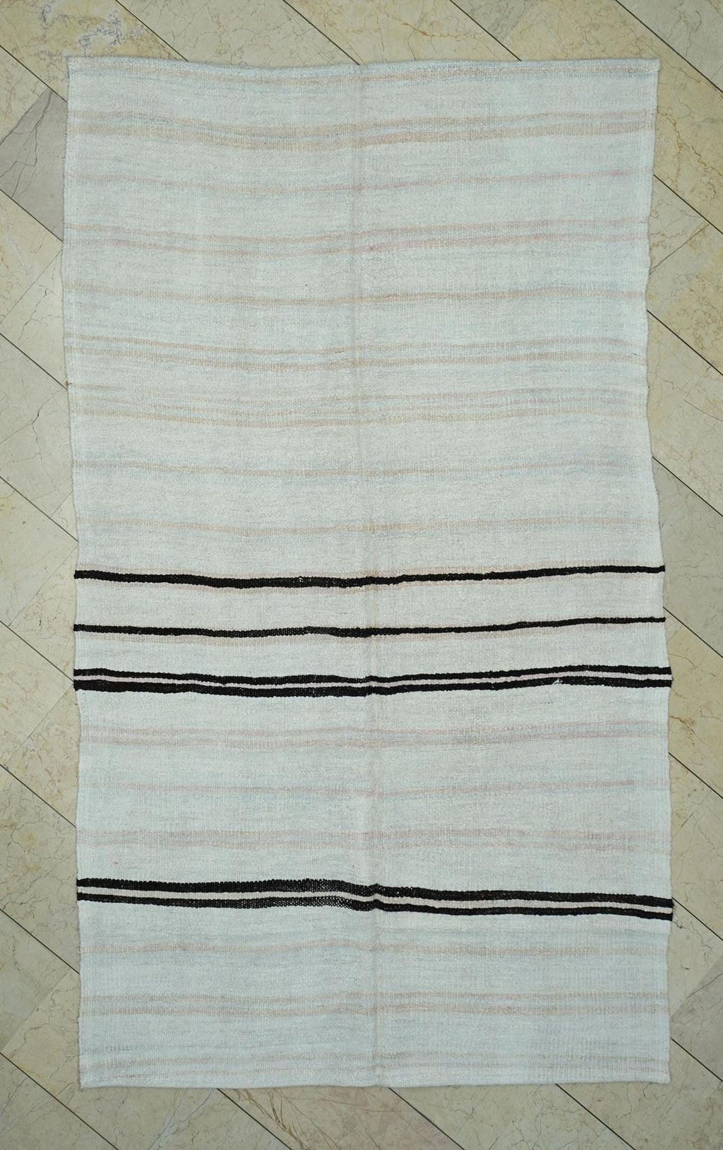 Vintage Turkish Hemp Kilim Rug: 5.4"x9.5' Flat Weave Stripe Rugs
