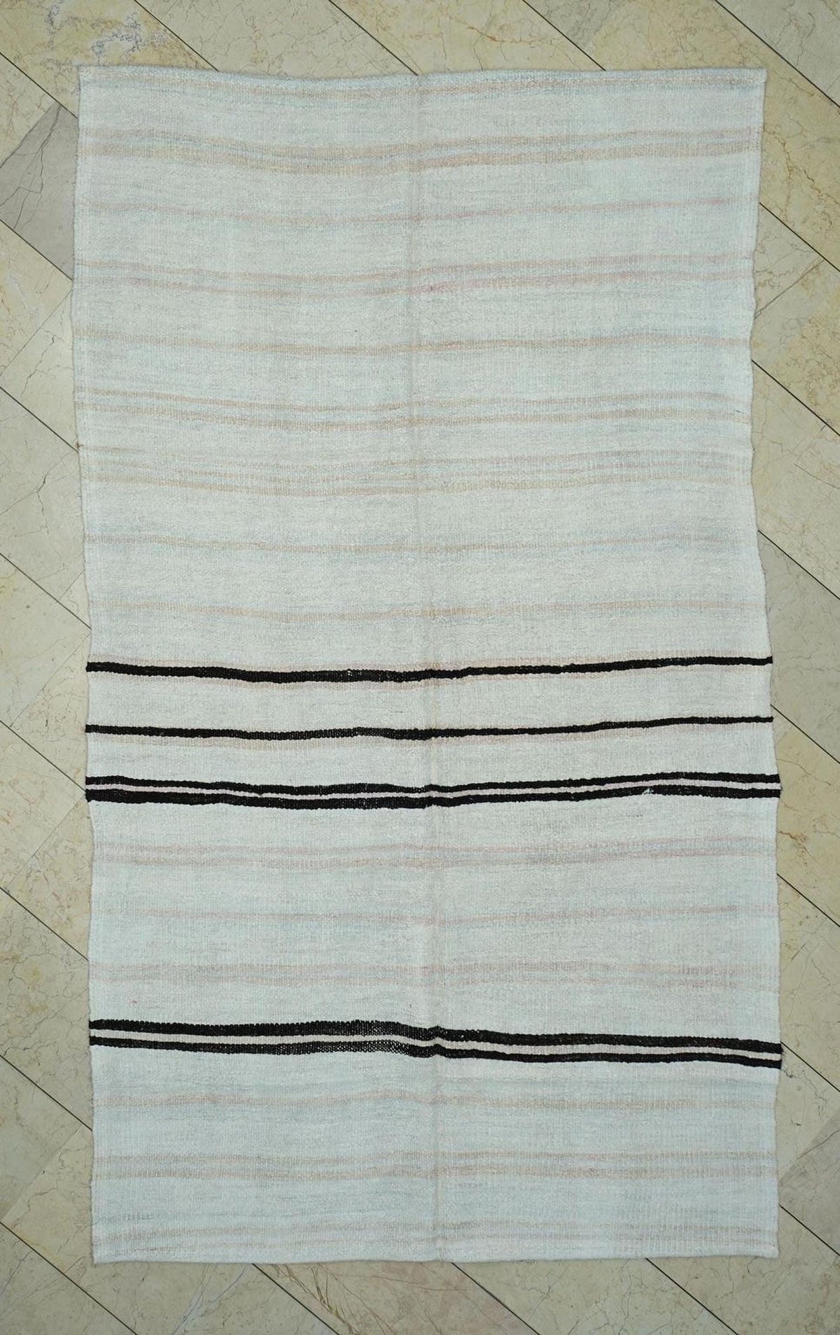 Vintage Turkish Hemp Kilim Rug: 5.4"x9.5' Flat Weave Stripe Rugs