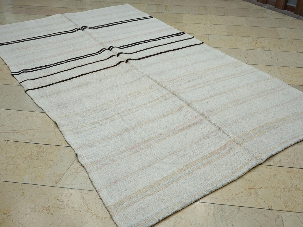 Vintage Turkish Hemp Kilim Rug: 5.4"x9.5' Flat Weave Stripe Rugs