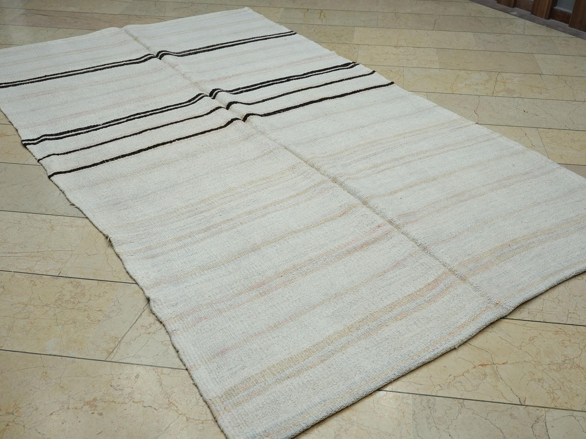 Vintage Turkish Hemp Kilim Rug: 5.4"x9.5' Flat Weave Stripe Rugs