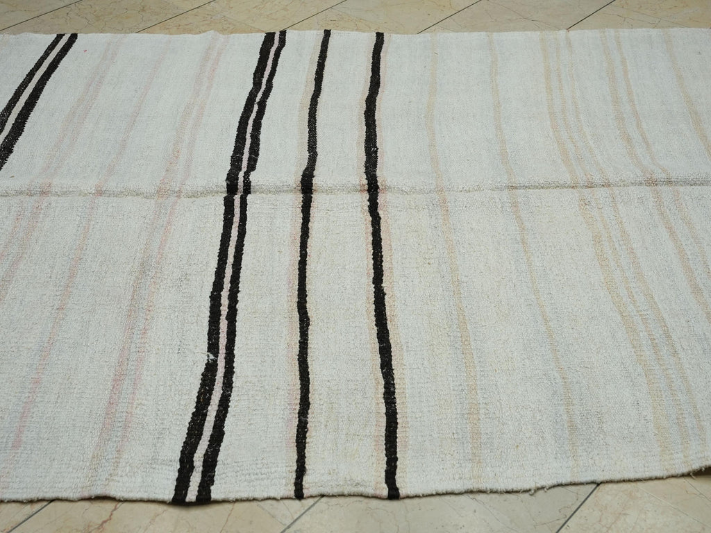 Vintage Turkish Hemp Kilim Rug: 5.4"x9.5' Flat Weave Stripe Rugs