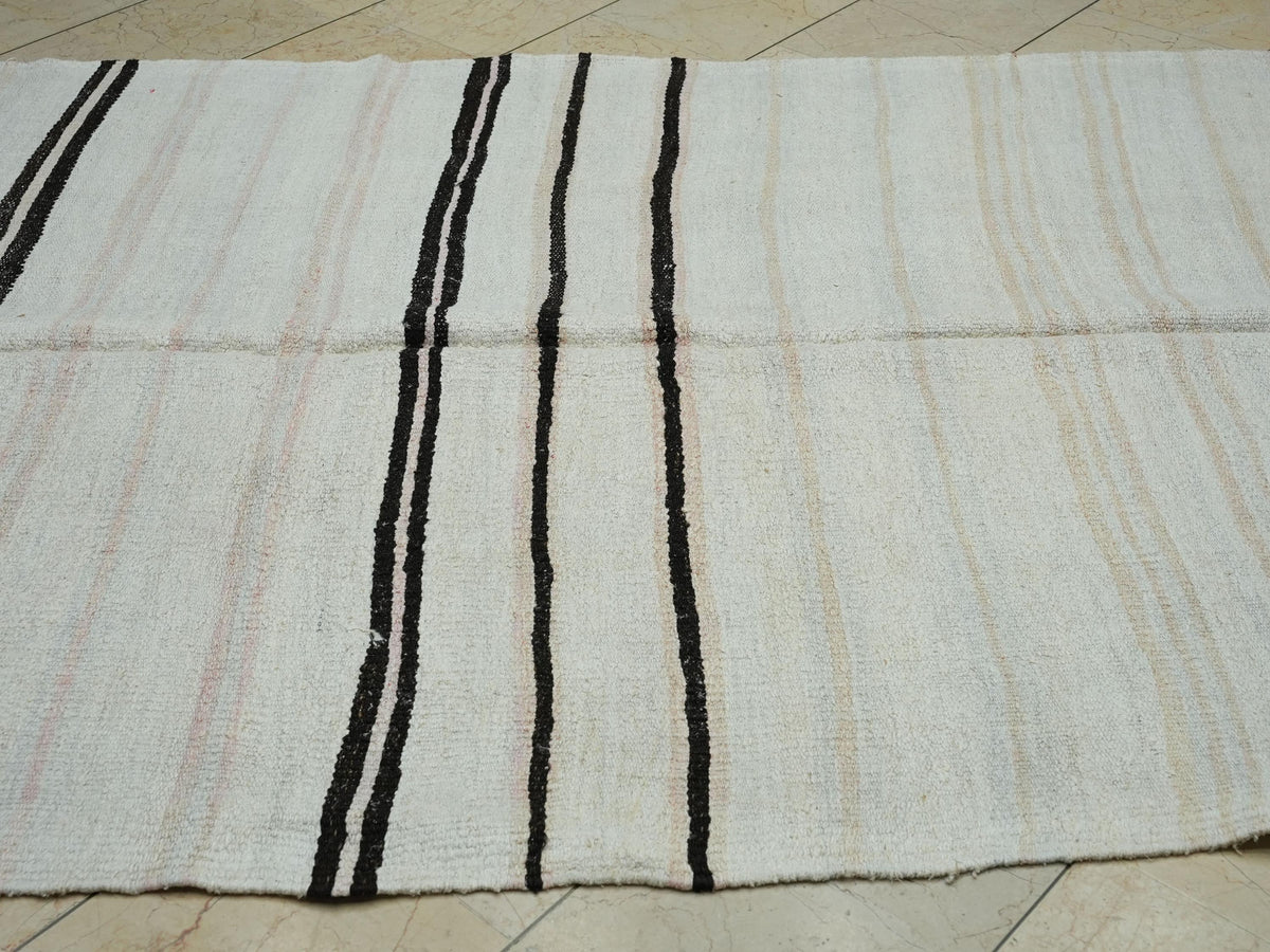 Vintage Turkish Hemp Kilim Rug: 5.4"x9.5' Flat Weave Stripe Rugs