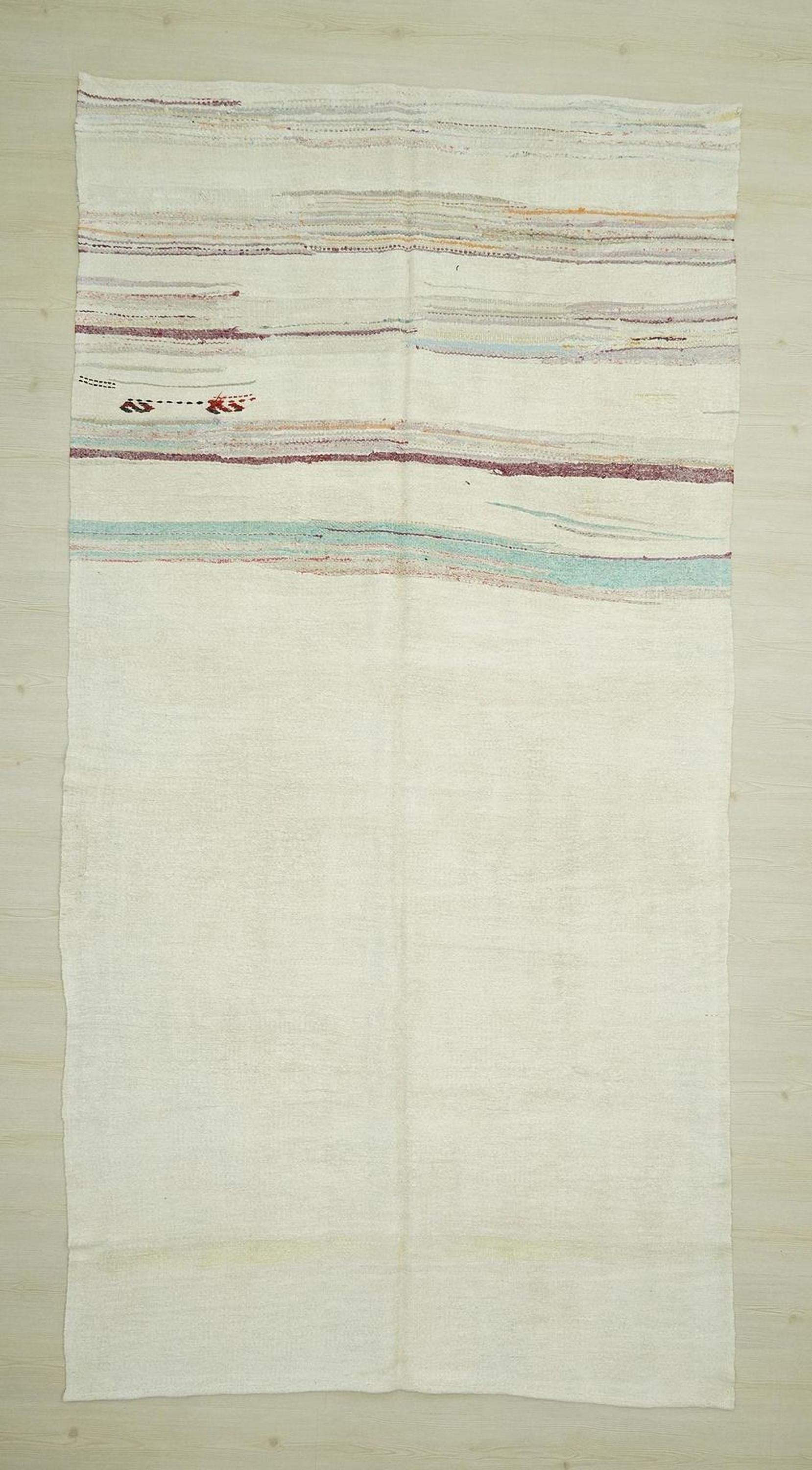 Striped Hemp Kilim Rug: Scandinavian Style Minimalist Decor Rugs, 5,9"x11,4" Feet.