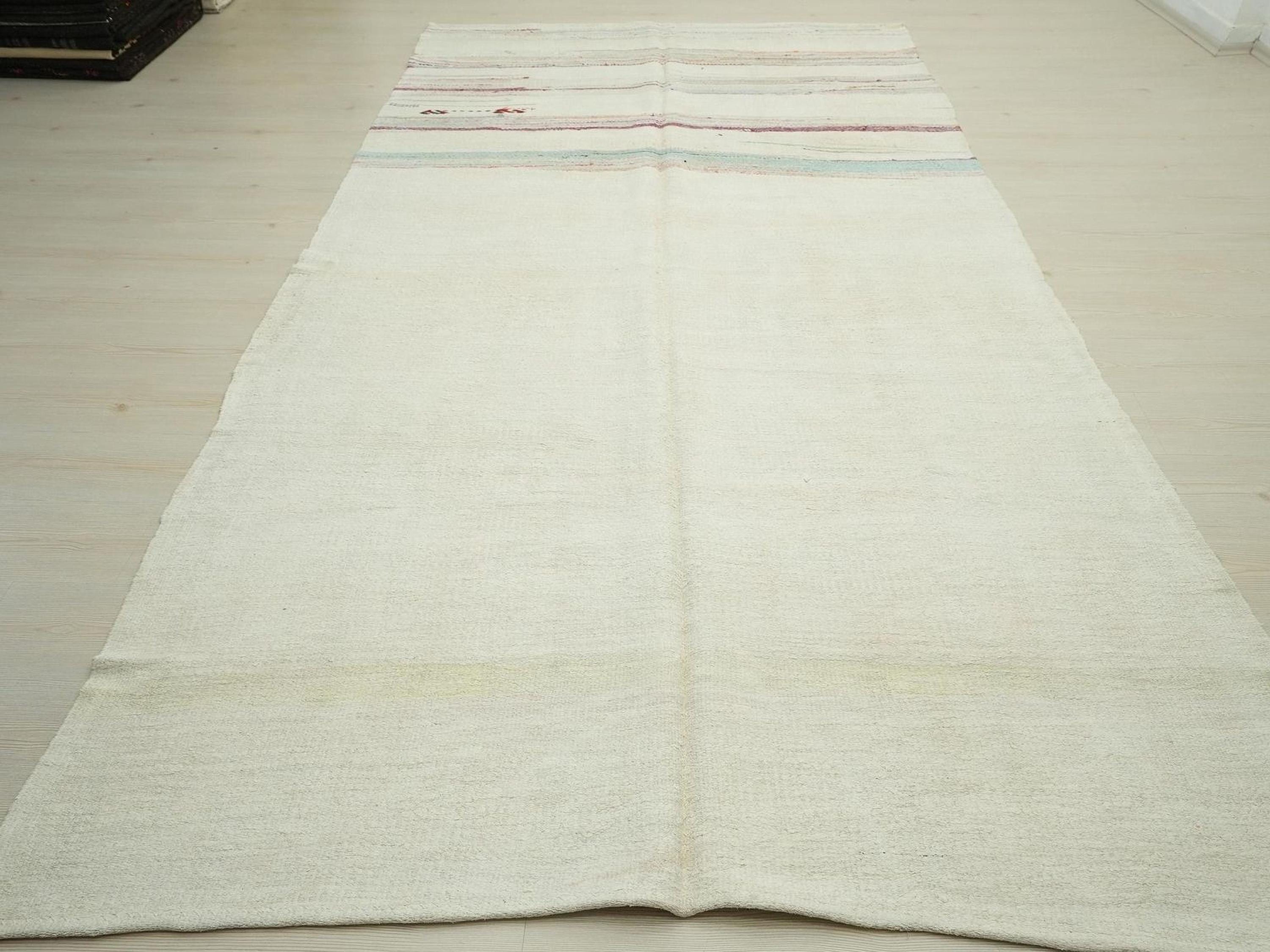 Striped Hemp Kilim Rug: Scandinavian Style Minimalist Decor Rugs, 5,9"x11,4" Feet.