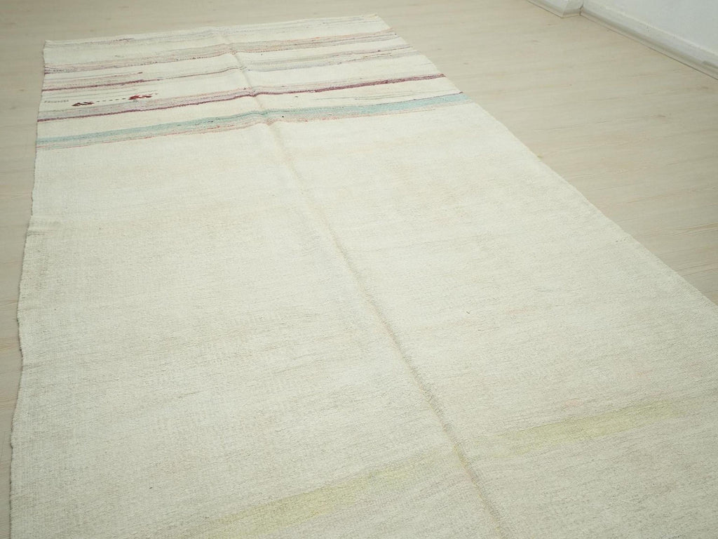 Striped Hemp Kilim Rug: Scandinavian Style Minimalist Decor Rugs, 5,9"x11,4" Feet.