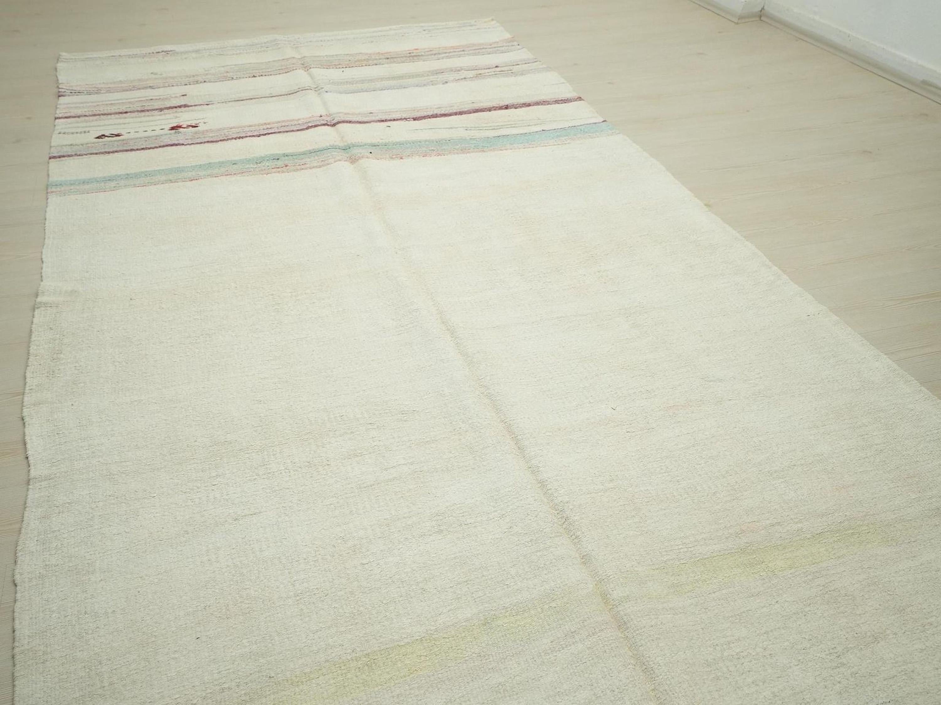Striped Hemp Kilim Rug: Scandinavian Style Minimalist Decor Rugs, 5,9"x11,4" Feet.