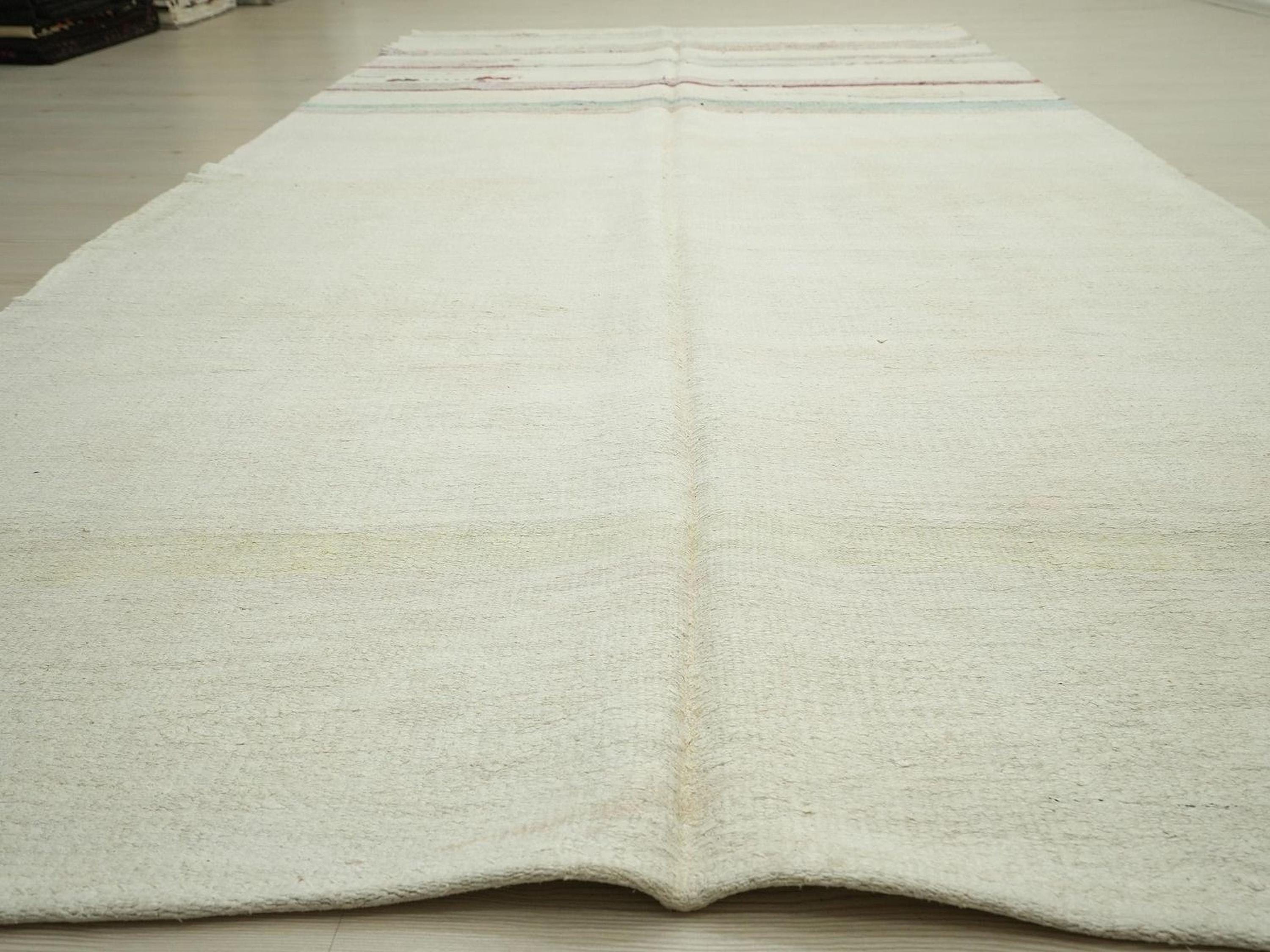 Striped Hemp Kilim Rug: Scandinavian Style Minimalist Decor Rugs, 5,9"x11,4" Feet.