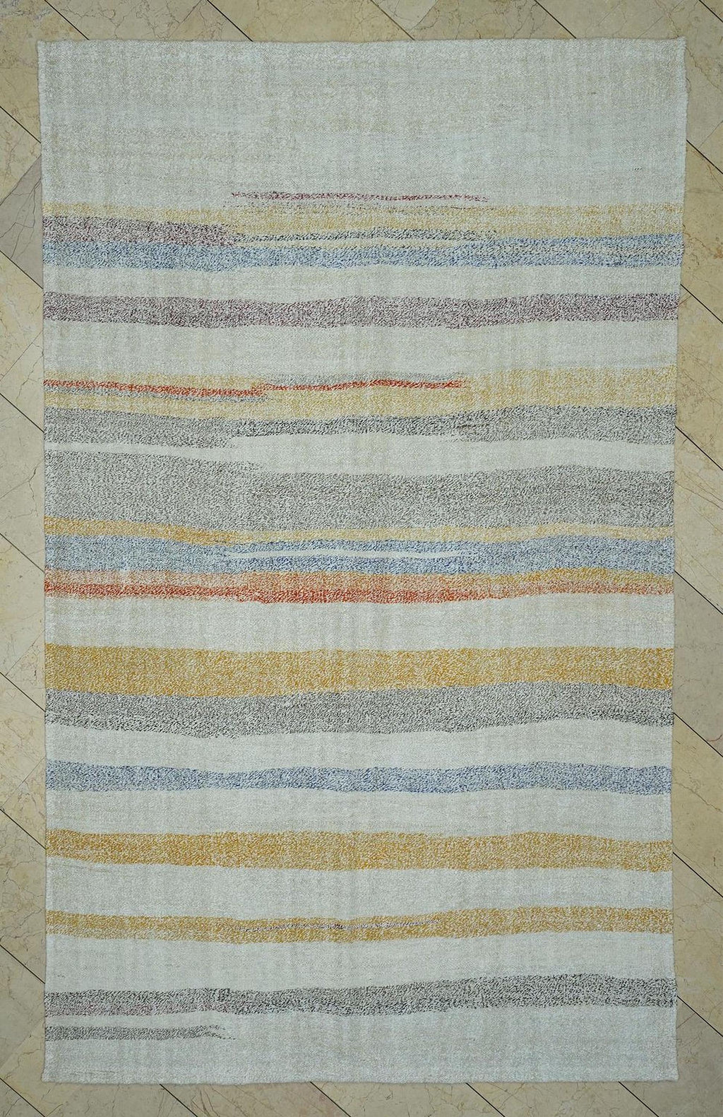 Vintage Turkish Hemp Kilim Rug: 6x9,8 ft, Flat Weave Striped Rugs