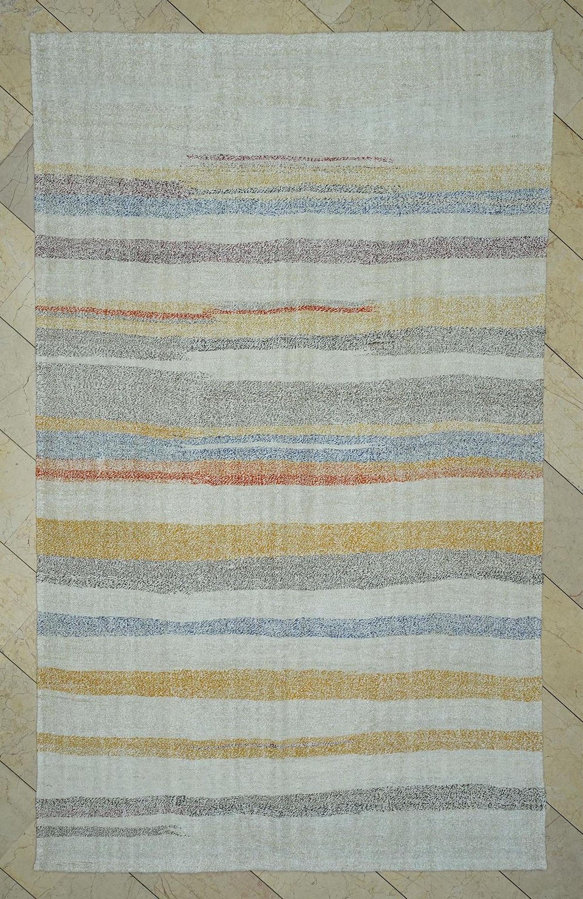 Vintage Turkish Hemp Kilim Rug: 6x9,8 ft, Flat Weave Striped Rugs