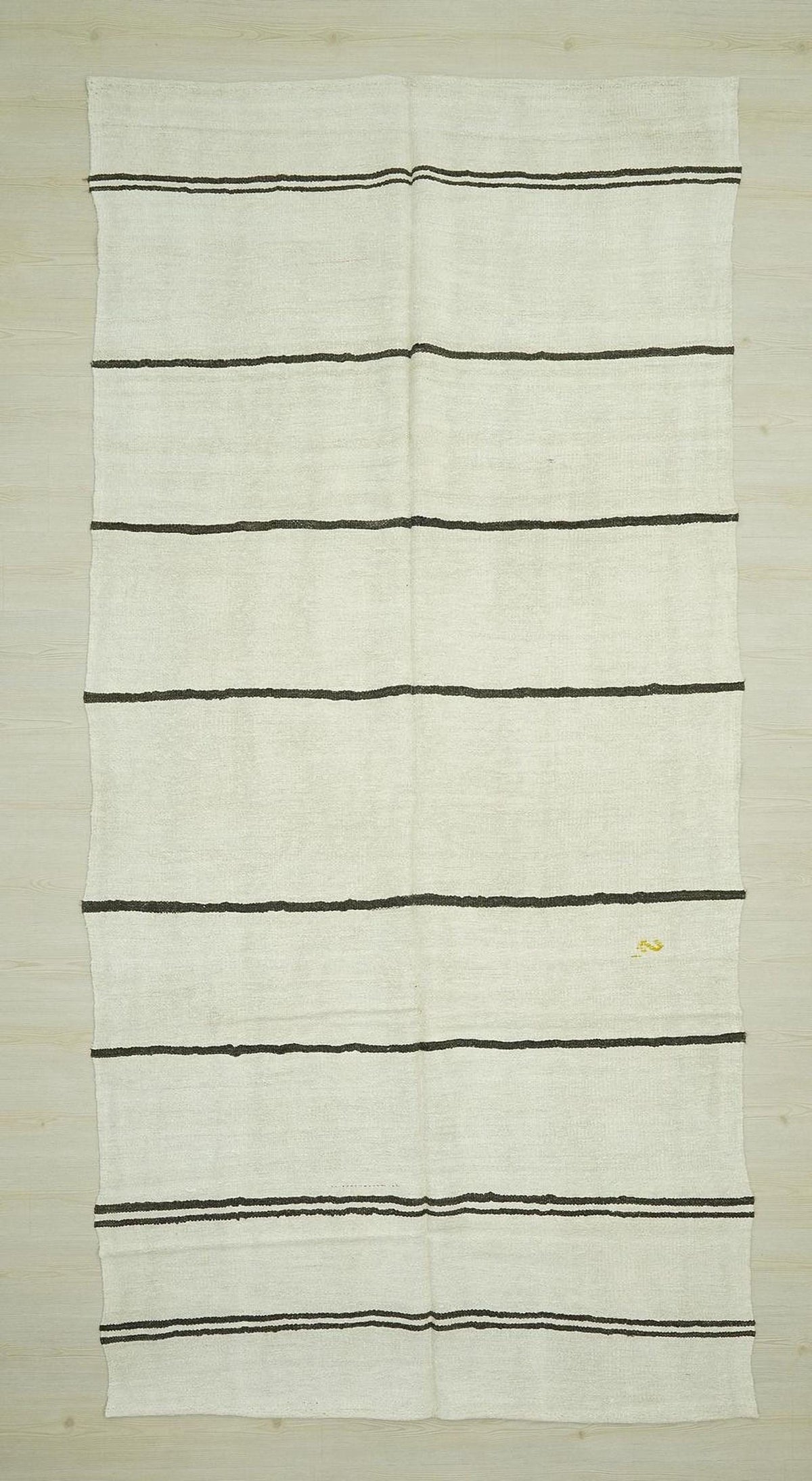Turkish Organic Hemp Kilim Rug: Brown & White Stripe, Scandinavian Decor Rugs, 5,5"x11,3" Feet.