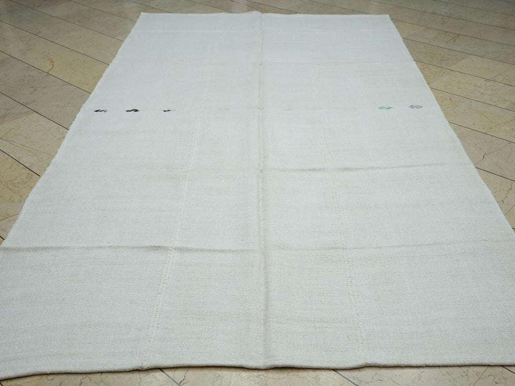 Ivory White Organic Hemp Kilim Rug: 5.7"x10.5' Flat Weave Turkish Rugs,Summer Home Living Decor.