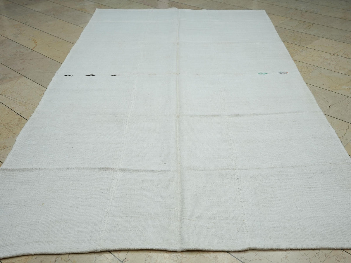 Ivory White Organic Hemp Kilim Rug: 5.7"x10.5' Flat Weave Turkish Rugs,Summer Home Living Decor.