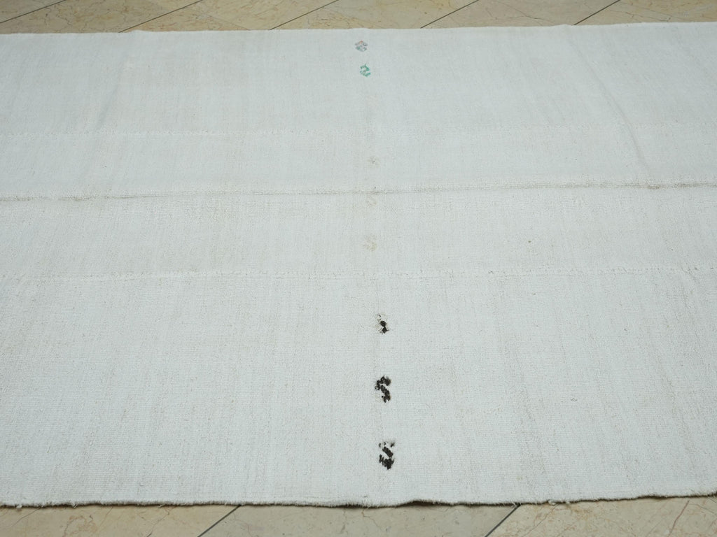 Ivory White Organic Hemp Kilim Rug: 5.7"x10.5' Flat Weave Turkish Rugs,Summer Home Living Decor.