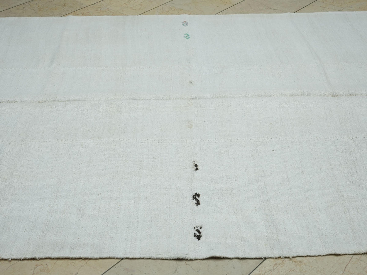 Ivory White Organic Hemp Kilim Rug: 5.7"x10.5' Flat Weave Turkish Rugs,Summer Home Living Decor.