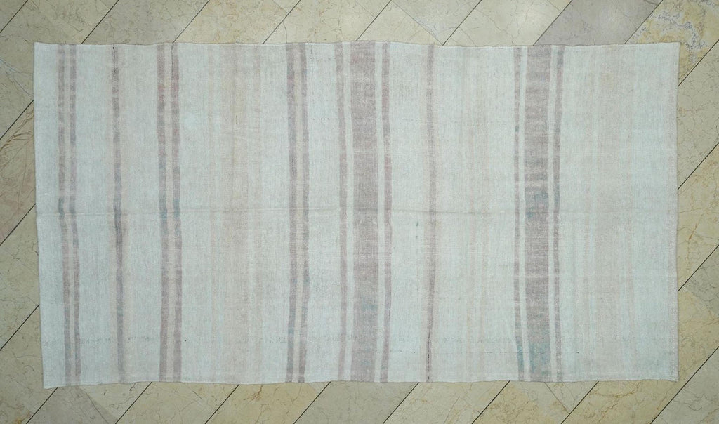 Striped Hemp Kilim Rug: Mid-Century Modern Flat Weave Rugs, 5,1"x9,5" Feet.