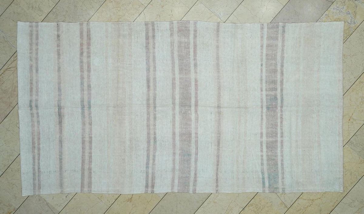 Striped Hemp Kilim Rug: Mid-Century Modern Flat Weave Rugs, 5,1"x9,5" Feet.