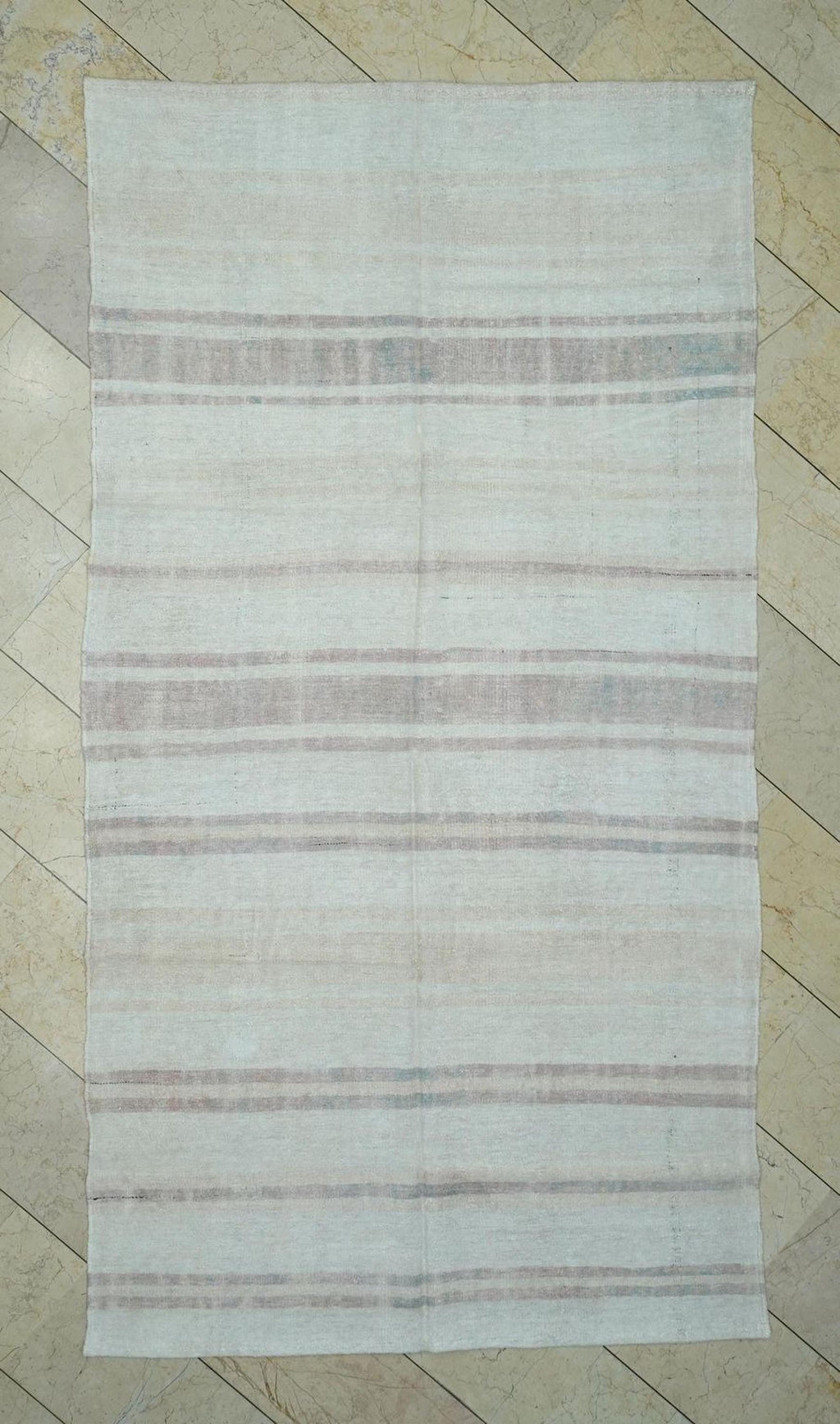 Striped Hemp Kilim Rug: Mid-Century Modern Flat Weave Rugs, 5,1"x9,5" Feet.