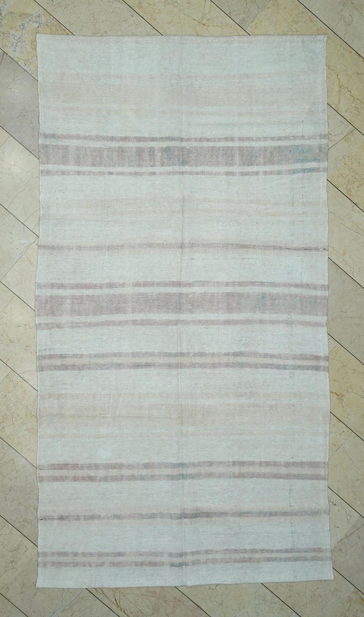 Striped Hemp Kilim Rug: Mid-Century Modern Flat Weave Rugs, 5,1"x9,5" Feet.