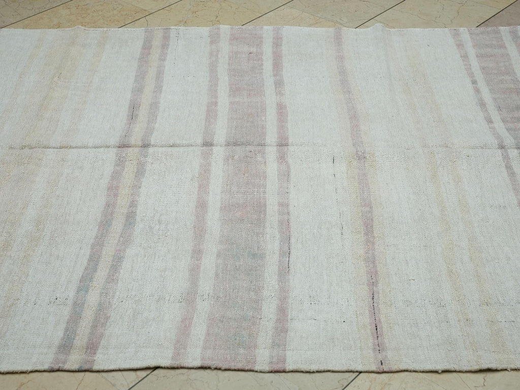 Striped Hemp Kilim Rug: Mid-Century Modern Flat Weave Rugs, 5,1"x9,5" Feet.