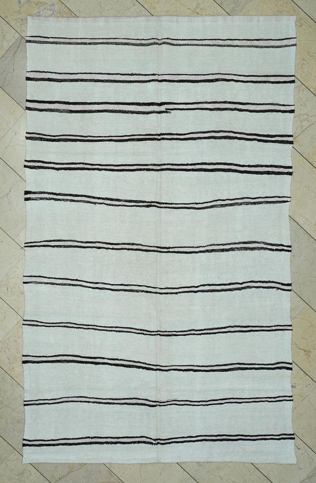 Striped Hemp Kilim Rug: 1960s Vintage Ethnic Rugs 5,3x8,6 Ft.