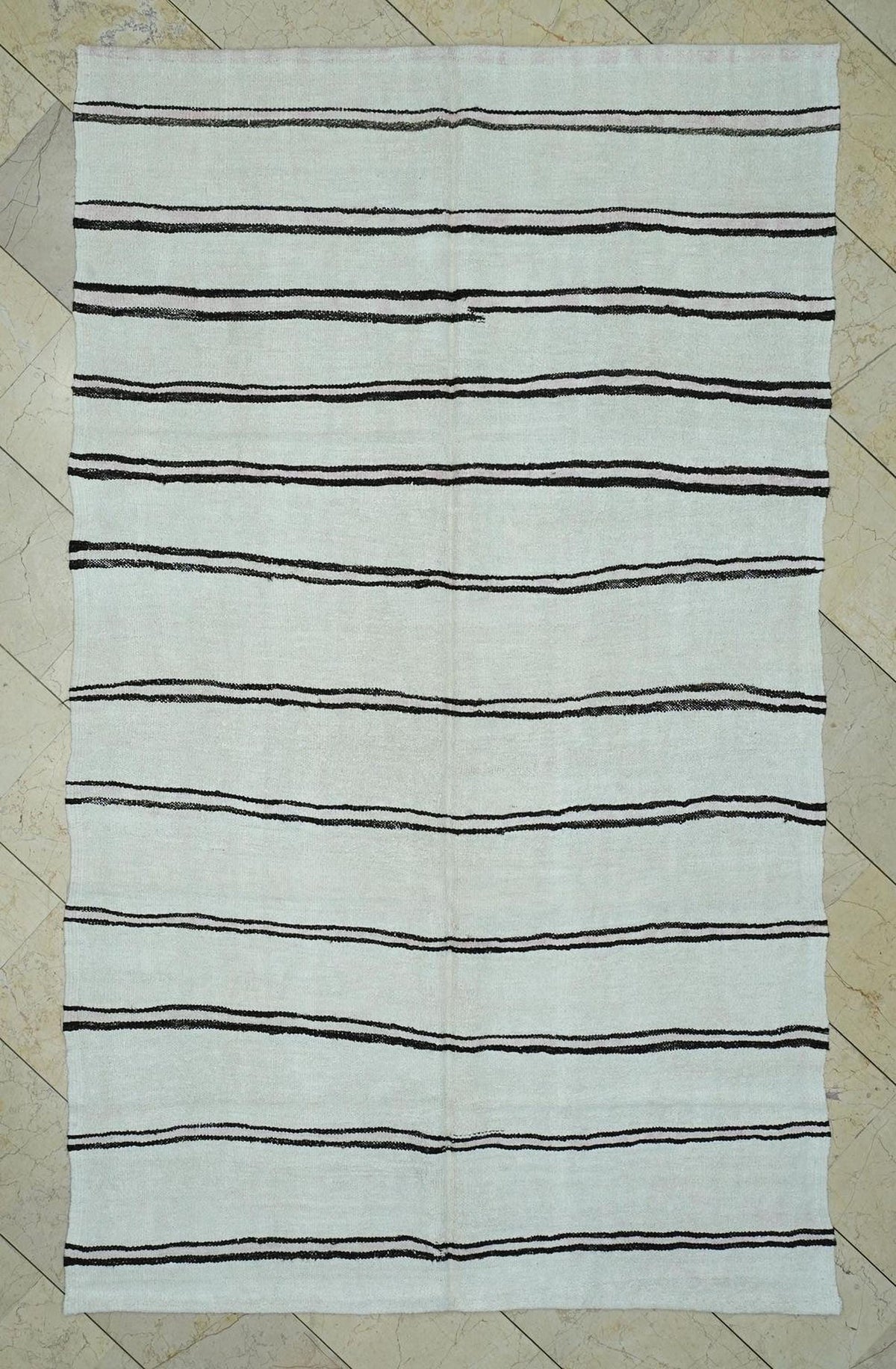 Striped Hemp Kilim Rug: 1960s Vintage Ethnic Rugs 5,3x8,6 Ft.