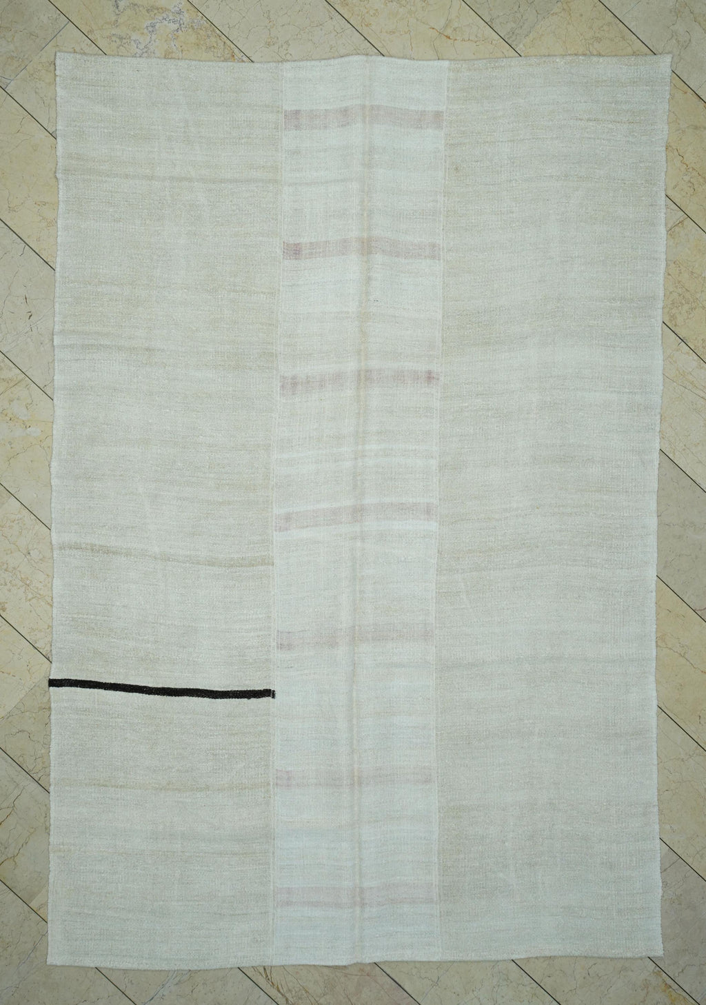 Off White Striped Hemp Rug: Mid Century Modern Decor Rugs, 6,5"x9,6" Feet.