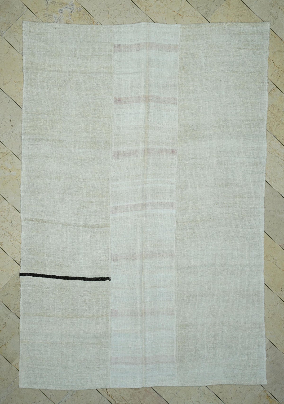 Off White Striped Hemp Rug: Mid Century Modern Decor Rugs, 6,5"x9,6" Feet.