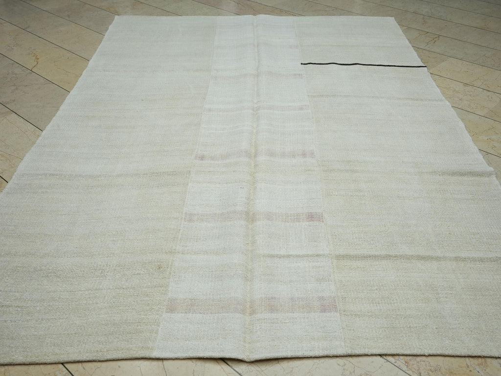 Off White Striped Hemp Rug: Mid Century Modern Decor Rugs, 6,5"x9,6" Feet.