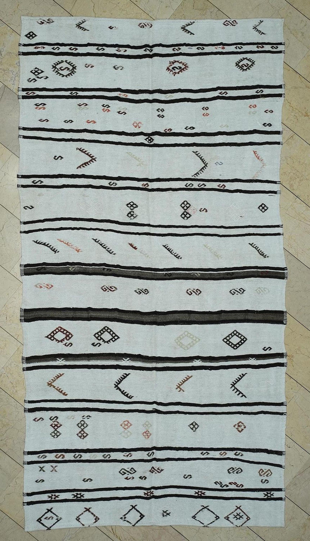 Striped Hemp Kilim Rug: Turkish Flat Weave Rugs, 5,6"x10.5"