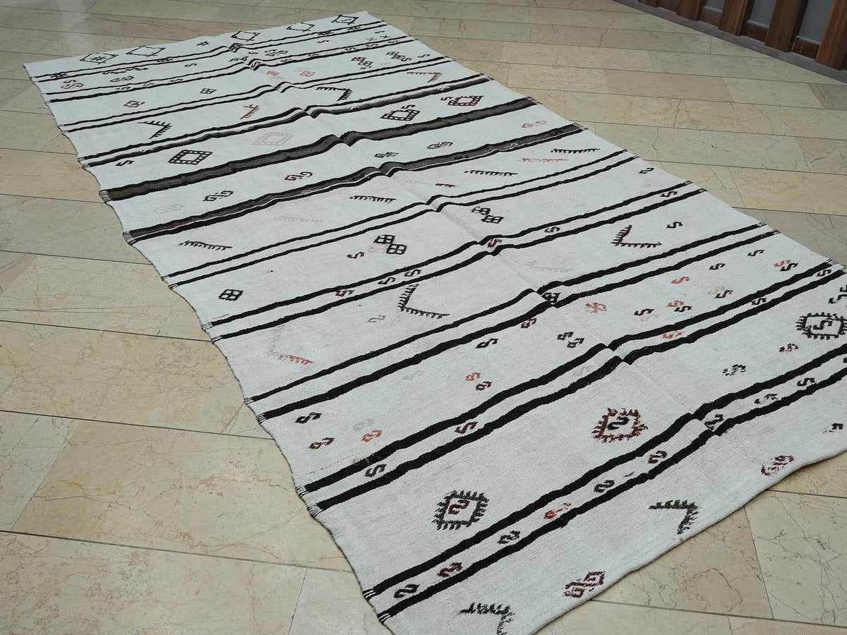 Striped Hemp Kilim Rug: Turkish Flat Weave Rugs, 5,6"x10.5"