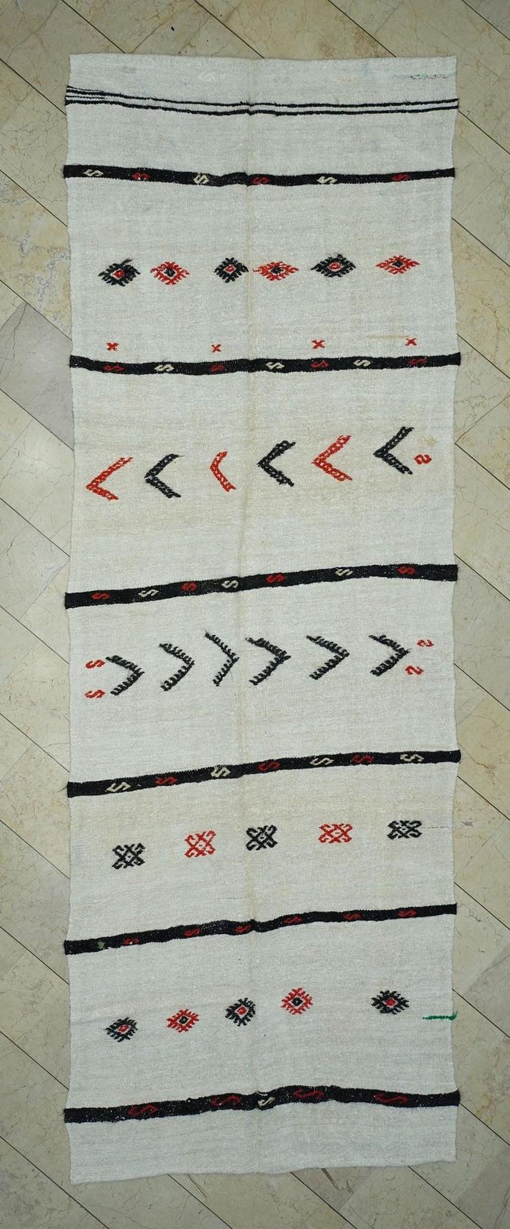 Eco-friendly Vintage Hemp Kilim Rug: 5x14 Minimalist Stripe Runner.