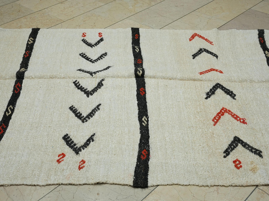 Eco-friendly Vintage Hemp Kilim Rug: 5x14 Minimalist Stripe Runner.