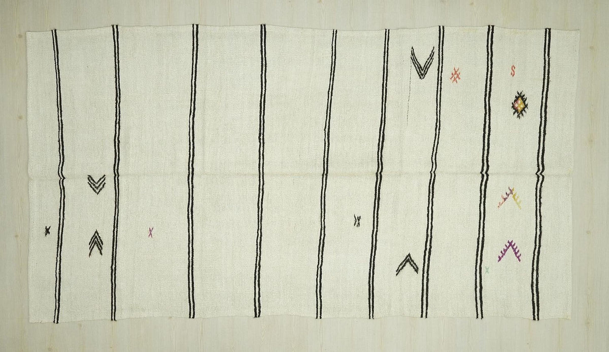 Minimalist Striped Vintage Hemp Kilim Rug: Home Living Decor Turkish Rugs 6,3x11,9 Ft.