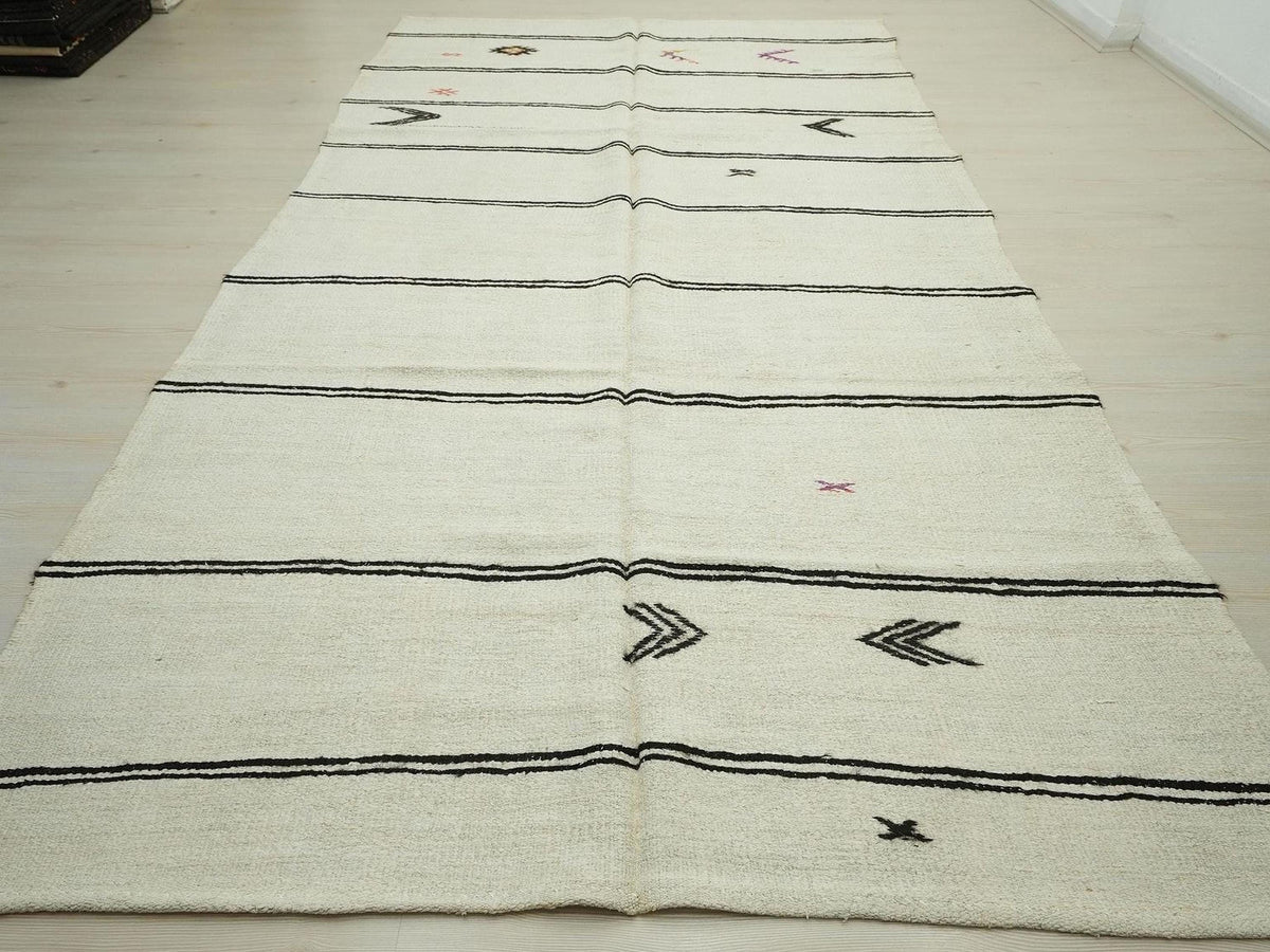 Minimalist Striped Vintage Hemp Kilim Rug: Home Living Decor Turkish Rugs 6,3x11,9 Ft.