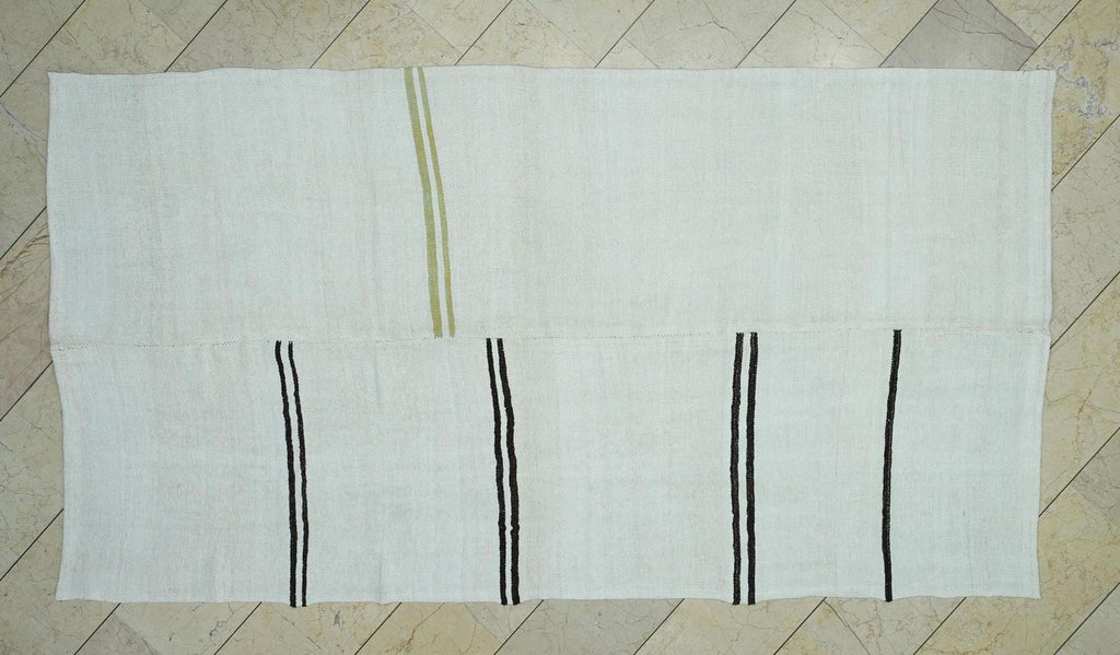 Vintage Turkish Hemp Kilim Rug: Minimalist Stripe Rugs, 5"x9.5" Feet.