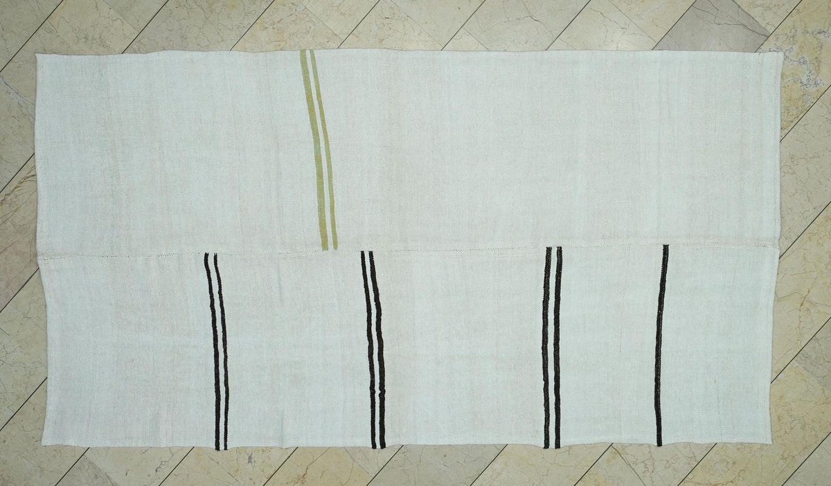 Vintage Turkish Hemp Kilim Rug: Minimalist Stripe Rugs, 5"x9.5" Feet.