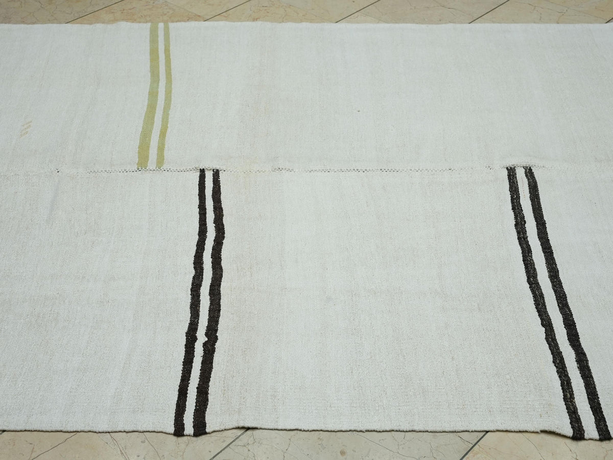 Vintage Turkish Hemp Kilim Rug: Minimalist Stripe Rugs, 5"x9.5" Feet.