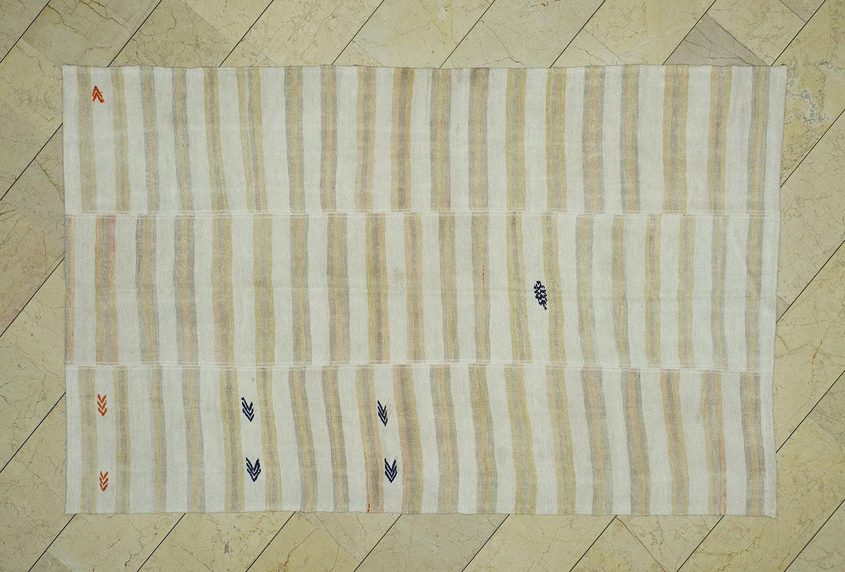 Vintage Striped Flat Weave Turkish Hemp Kilim Rug:5,2x8,4 Feet,Mid Century Modern Rugs