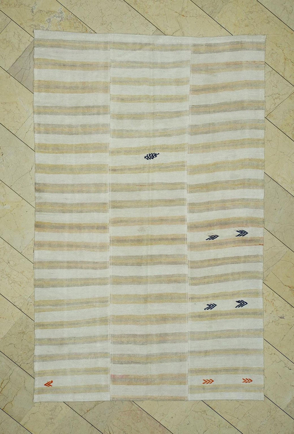 Vintage Striped Flat Weave Turkish Hemp Kilim Rug:5,2x8,4 Feet,Mid Century Modern Rugs