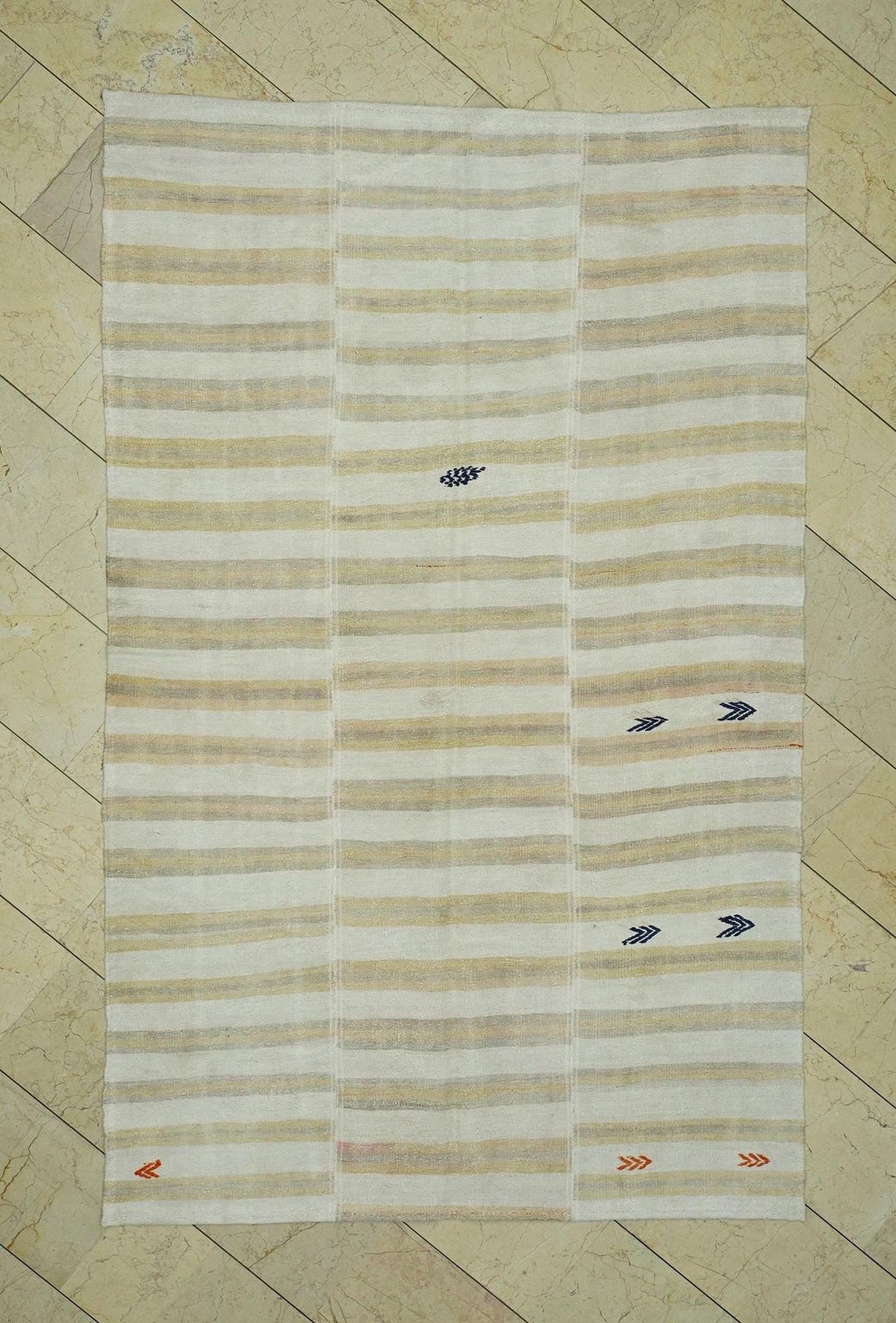 Vintage Striped Flat Weave Turkish Hemp Kilim Rug:5,2x8,4 Feet,Mid Century Modern Rugs