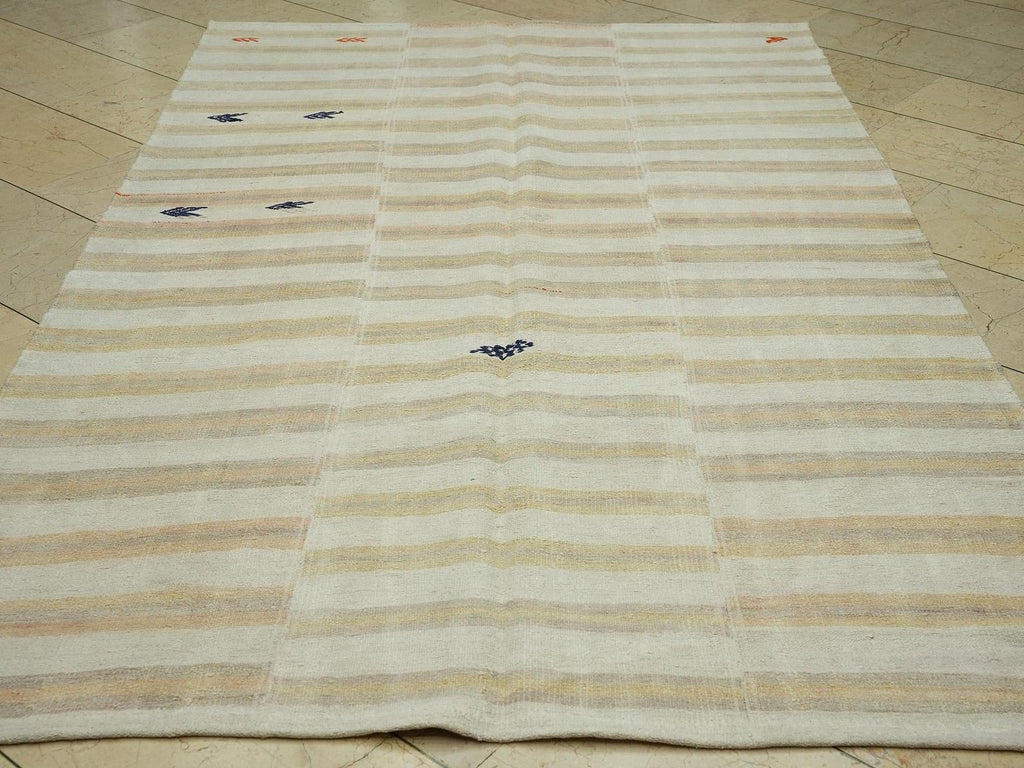 Vintage Striped Flat Weave Turkish Hemp Kilim Rug:5,2x8,4 Feet,Mid Century Modern Rugs