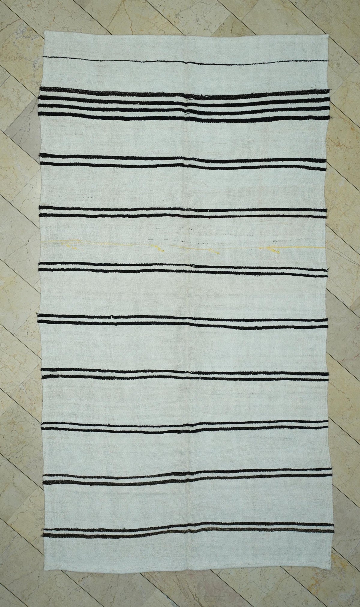 Dark Brown and Off White Striped Hemp Kilim Rug: 6"x11' Turkish Flat Woven Rugs.